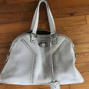 Saint Laurent Muse Embossed Gray Leather Bag